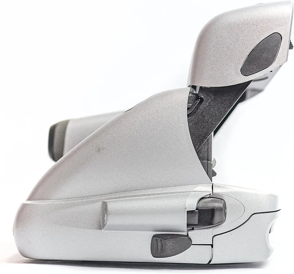 Silver Polaroid Express camera, side view on white