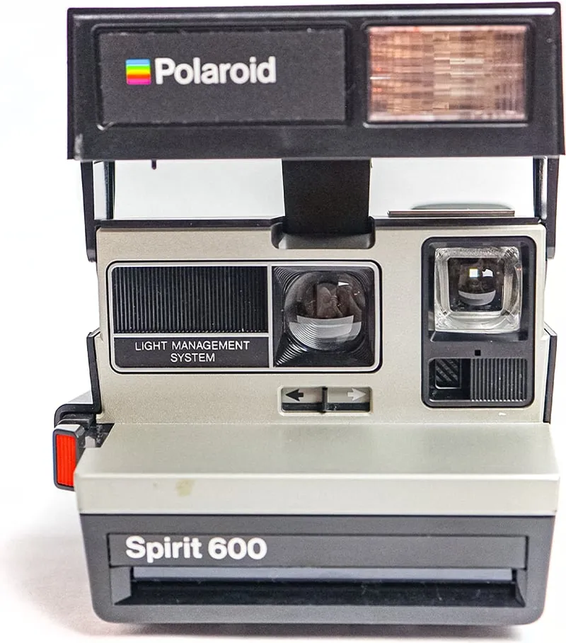 Polaroid Spirit 600 camera, front view on white